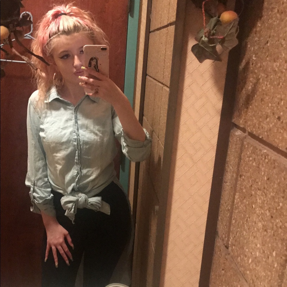 Long denim button up